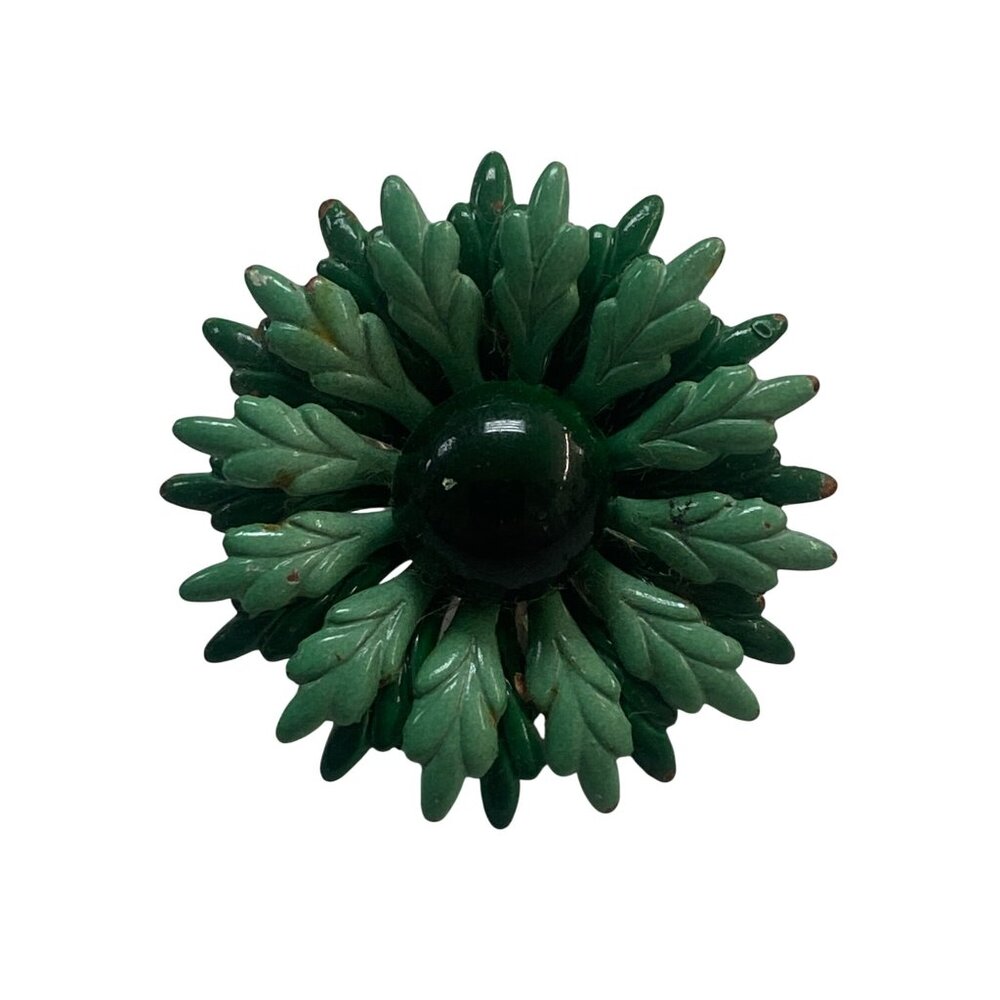 Vintage Green Floral Clip-On Earrings With Textured Leaf Design - Picture 3 of 6